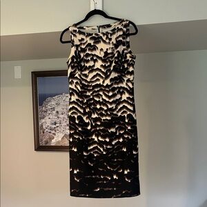 Banana Republic Black and Cream Patterned Midi Dress